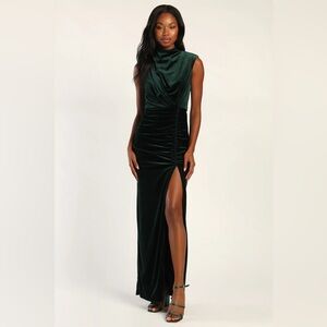 Elegant Green Velvet Evening Gown